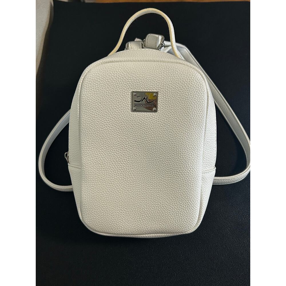 Jessica Moore Exquisite White Pebbled Faux Leather Mini Backpack Purse